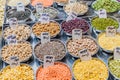 Various spices at Khari Baoli in Delhi, location of the Asia\'s largest wholesale spice marke Royalty Free Stock Photo