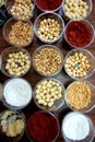 Various spices, nuts and additives on the table. Royalty Free Stock Photo