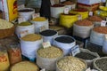 Various spices and seasoning at traditional street market in Han