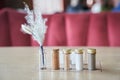 Various spices, with space to copy. A row of spices on the background of a wooden table, with an empty space for text or Royalty Free Stock Photo