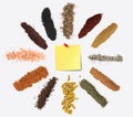 Various spices on white table. Top view with copy space. Royalty Free Stock Photo