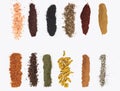 Various spices on white table. Top view with copy space. Royalty Free Stock Photo