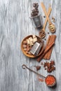 Various spices on wood Royalty Free Stock Photo