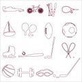 Various sport equipment and tools outline icons eps10 Royalty Free Stock Photo