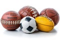 Various sports balls on a white background. The concept of sports Royalty Free Stock Photo