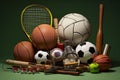 various sports equipmen basketball tennis