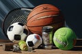 various sports equipmen basketball tennis