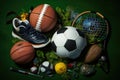 various sports equipmen basketball tennis