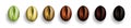 Various Stages of Coffee Beans Roasted from Green to Dark Brown Royalty Free Stock Photo