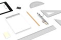 Various of stationery with white background, 3d rendering Royalty Free Stock Photo