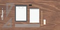 Various of stationery with wooden background, 3d rendering Royalty Free Stock Photo