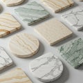 Various stone and marble samples, both square and round, are Royalty Free Stock Photo