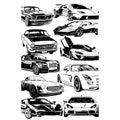 various style cars scetch drawing illustration on black line