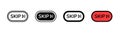 Various styles of skip button icons showcasing different designs and color variations