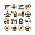 Various stylized mechanical tools in orange and dark teal color Royalty Free Stock Photo