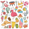 Various summer kawaii doodle set