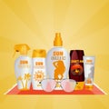 Various sunscreens bottles Royalty Free Stock Photo