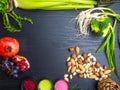 Various Super foods on a wooden background