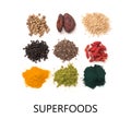 Various superfoods isolated on white Royalty Free Stock Photo