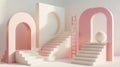 Various surreal 3D elements. Abstract shapes, geometric figures. Steps, ladders, portals, arches in surrealistic style. Royalty Free Stock Photo