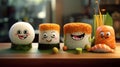 Playful Pixar-style Sushi Characters In Photorealistic Renderings