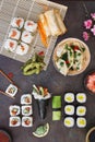 Various sushi, Japanese lunch and side dishes