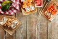 Various Sushi Set Background, Frame or Mockup Top View