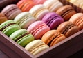 Various taste and color macarons pastry dessert in gift box.Macro.AI Generative