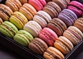 Various taste and color macarons pastry dessert in gift box.Macro.AI Generative