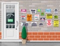 Various tear off papers ad on brick wall