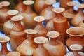 Various terracotta pots and decorative items store, Rows of traditional handmade clay pots and earthenware for sale in Pune, India Royalty Free Stock Photo