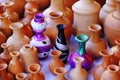 Various terracotta pots and decorative items store, Rows of traditional handmade clay pots and earthenware for sale in Pune, India Royalty Free Stock Photo
