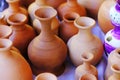 Various terracotta pots and decorative items store, Rows of traditional handmade clay pots and earthenware for sale in Pune, India Royalty Free Stock Photo