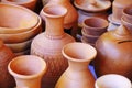 Various terracotta pots and decorative items store, Rows of traditional handmade clay pots and earthenware for sale in Pune, India Royalty Free Stock Photo