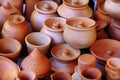 Various terracotta pots and decorative items store, Rows of traditional handmade clay pots and earthenware for sale in Pune, India Royalty Free Stock Photo