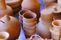 Various terracotta pots and decorative items store, Rows of traditional handmade clay pots and earthenware for sale in Pune, India Royalty Free Stock Photo