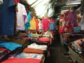 Various Thai local colorful clothes for selling at Sampeng market