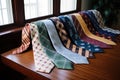various tie patterns displayed on a table Royalty Free Stock Photo