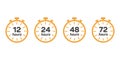 Various time stickers. 12, 24, 36 and 72 hours order execution or delivery service icons. Vector Royalty Free Stock Photo
