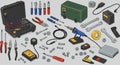 Various tools and equipment spread out on a surface, including a toolbox with Royalty Free Stock Photo