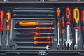 Various tools neatly organized in a toolbox, suitable for DIY projects Royalty Free Stock Photo