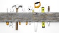 Various tools and wood with copy-space