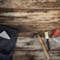 Various tools on wooden rustic background Royalty Free Stock Photo