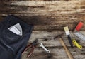 Various tools on wooden rustic background Royalty Free Stock Photo