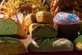 Various traditional breads in bakery on the eve of Orthodox Easter