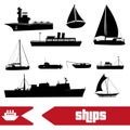 Various transportation navy ships icons set Royalty Free Stock Photo