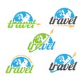Various travel agency logo design idea and concept with airplane and half of globe.