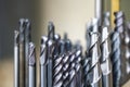 The various type cutting tools of CNC machine on the stock shelf in the store room.