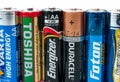 Various type of dead batteries close up shot. Royalty Free Stock Photo