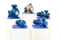 Various type high pressure Centrifugal blue pump include electric motor for conveying liquid or water in plumbing industrial on Royalty Free Stock Photo